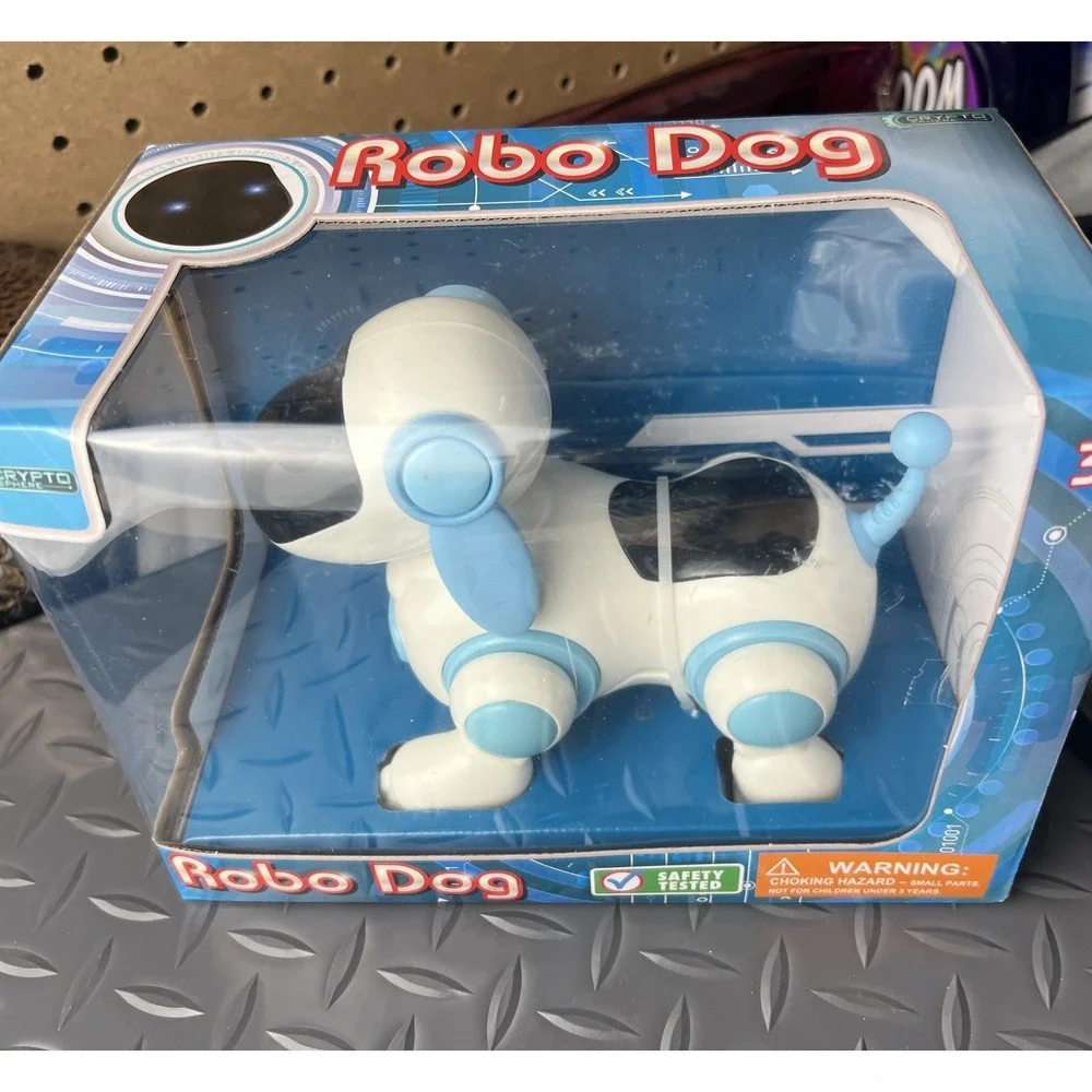 *NEW in Box ROBO DOG Robot Toy - Blue and White - it Walks and Eyes Light up !